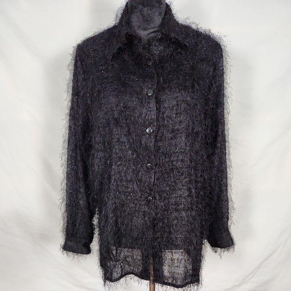 Creative Design Works Womens Button Up Eyelash Shirt Size M Black Long Sleeve